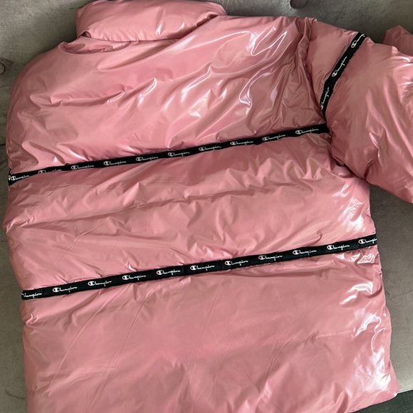 Champion Reverse Weave Pink Shiny Puffer Jacket - Picture 5 of 7